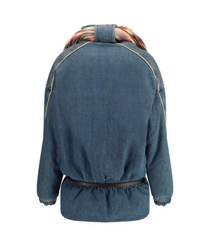 MARBELL Blue Leather Denim Jacket