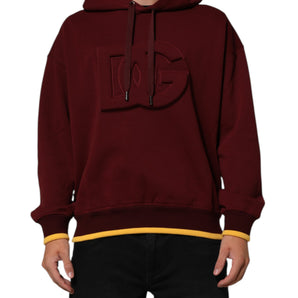 Dolce & Gabbana Maroon Embossed Logo Hooded Sweatshirt Sweater