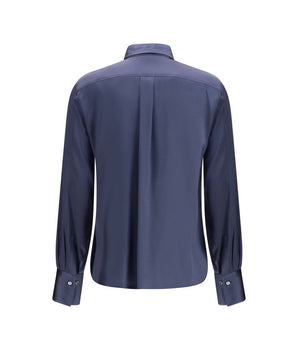 Brunello Cucinelli Blue Silk Blouse