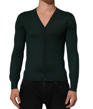 Dolce & Gabbana Dark Green Button Down Men Cardigan Sweater