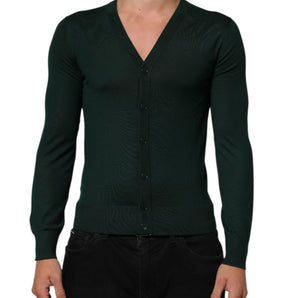 Dolce & Gabbana Dark Green Button Down Men Cardigan Sweater