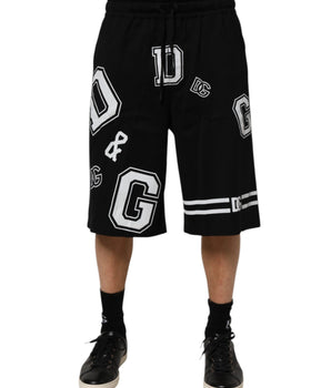 Dolce & Gabbana Black Logo Print Cotton Casual Bermuda Short