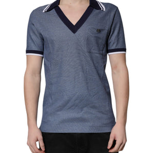 Dolce & Gabbana Blue Collared V-neck Silk Blend Polo T-shirt