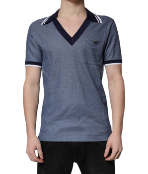Dolce & Gabbana Blue Collared V-neck Silk Blend Polo T-shirt