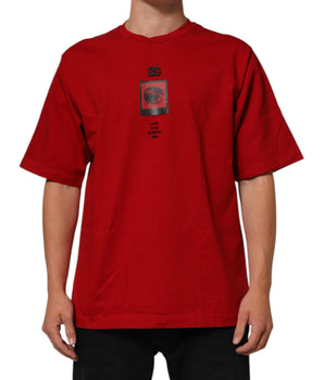 Dolce & Gabbana Red Logo Eye Print Cotton Short Sleeve T-shirt