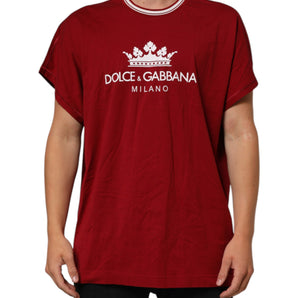 Dolce & Gabbana Maroon LogoCrown Cotton Half Sleeve T-shirt