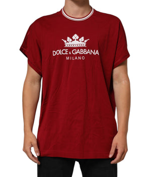Dolce & Gabbana Maroon LogoCrown Cotton Half Sleeve T-shirt