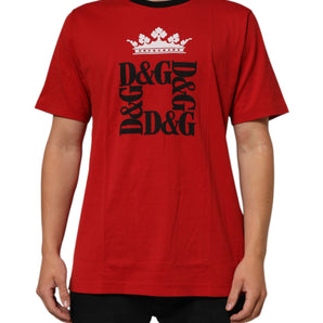 Dolce & Gabbana Red Logo Crown Cotton Short Sleeves T-shirt