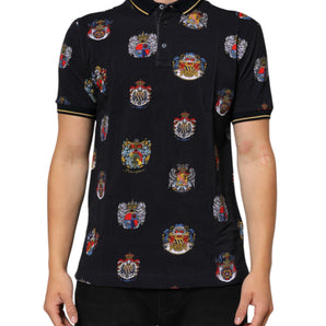 Dolce & Gabbana Blue Heraldic Crest Print Polo Shirt T-shirt