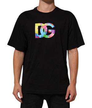 Dolce & Gabbana Black Logo Print Cotton Men Crew Neck T-shirt