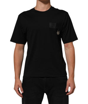 Dolce & Gabbana Black Logo Plaque Cotton Crew Neck T-shirt