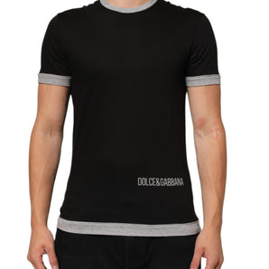 Dolce & Gabbana Black Cotton Logo Print Men Crew Neck T-shirt