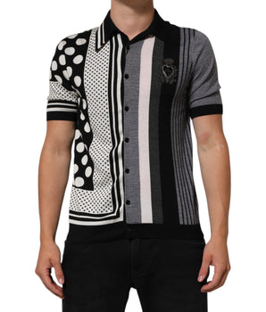 Dolce & Gabbana Black White Polka Dot Collared Polo T-shirt
