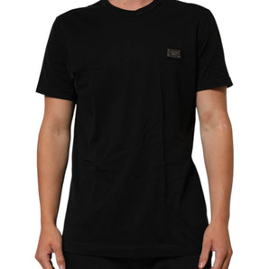 Dolce & Gabbana Black Logo Plaque Cotton Crew Neck T-shirt
