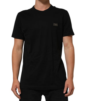 Dolce & Gabbana Black Logo Plaque Cotton Crew Neck T-shirt