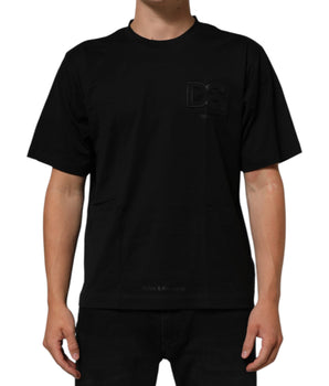 Dolce & Gabbana Black Logo Patch Cotton Men Crew Neck T-shirt