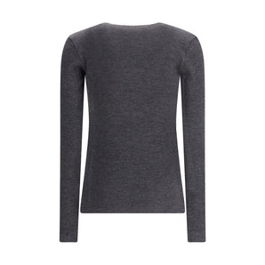 Brunello Cucinelli Long sleeve wool ribbed jersey T-shirt with shiny trim