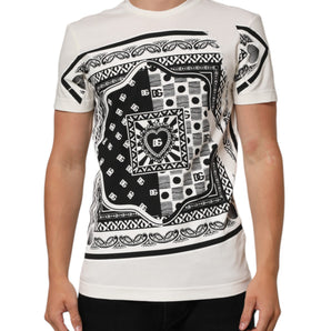 Dolce & Gabbana White Cotton Logo Bandana Print Men T-shirt