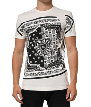 Dolce & Gabbana White Cotton Logo Bandana Print Men T-shirt