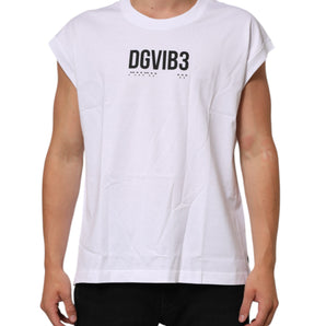 Dolce & Gabbana White Cotton Sleeveless Printed Tank T-shirt