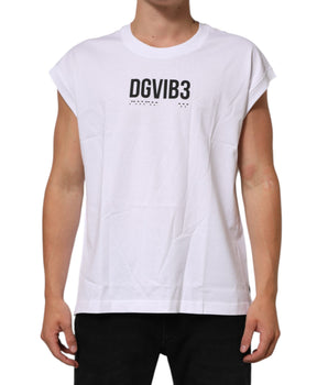 Dolce & Gabbana White Cotton Sleeveless Printed Tank T-shirt