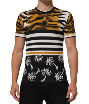 Dolce & Gabbana Multicolor Leopard Palm Leaf Men Crew Neck T-shirt