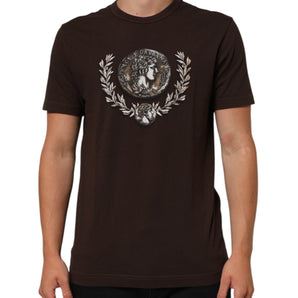 Dolce & Gabbana Brown Coin Laurel Print Men Crew Neck T-shirt