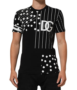 Dolce & Gabbana Black Cotton Polka Dots Round Neck T-shirt