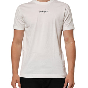 Dolce & Gabbana White Cotton Logo Print Crew Neck Men T-shirt