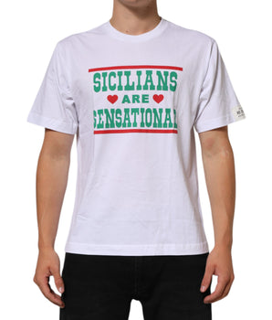 Dolce & Gabbana White Graphic Print Cotton Crew Neck T-shirt