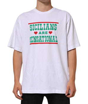 Dolce & Gabbana White Graphic Print Cotton CrewNeck T-shirt