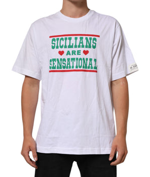 Dolce & Gabbana White Graphic Print Cotton Crew Neck T-shirt