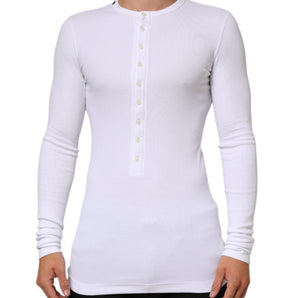 Dolce & Gabbana White Long Sleeves Button Closure T-shirt