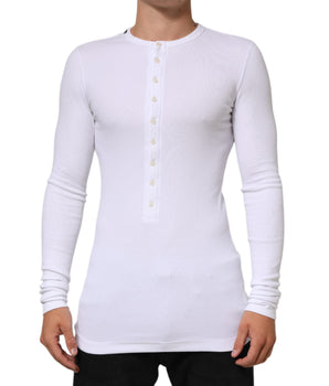 Dolce & Gabbana White Long Sleeves Button Closure T-shirt