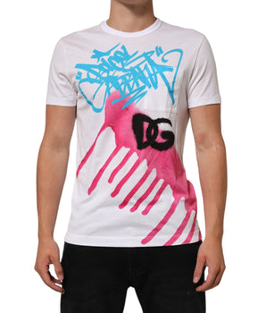 Dolce & Gabbana White Graphic Print Cotton Crew Neck T-shirt