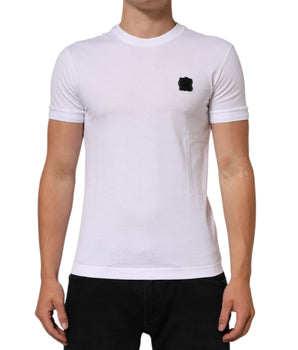 Dolce & Gabbana White Cotton Logo Patch Crew Neck  T-shirt