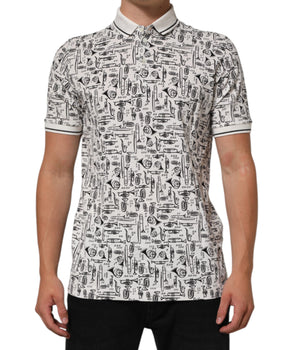 Dolce & Gabbana White Musical Print Collared Polo T-shirt