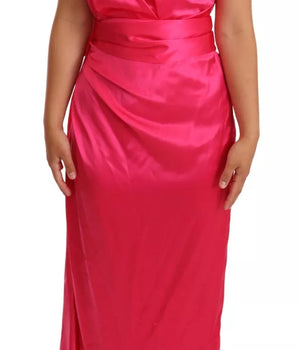 Dolce & Gabbana Pink Sheath Silk Bow Open Shoulder Dress
