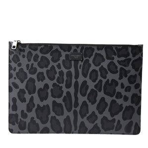 Dolce & Gabbana Multicolor Leopard Jacquard Logo Plaque Document Briefcase Bag