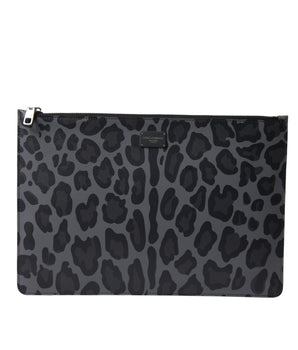 Dolce & Gabbana Multicolor Leopard Jacquard Logo Plaque Document Briefcase Bag