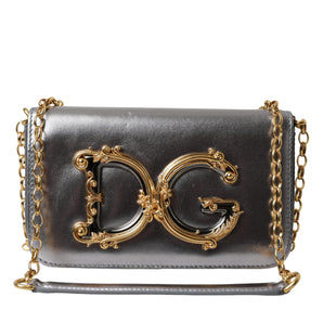 Dolce & Gabbana Metallic Silver Nappa Mini DG Girls Shoulder Borse Bag