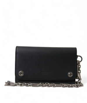Dolce & Gabbana Black Leather Logo Embossed Mini Bifold Wallet Borse Bag