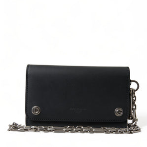Dolce & Gabbana Black Leather Logo Embossed Mini Bifold Wallet Borse Bag
