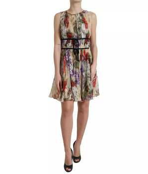 Dolce & Gabbana Beige Floral Sleeveless A-line Mini Dress