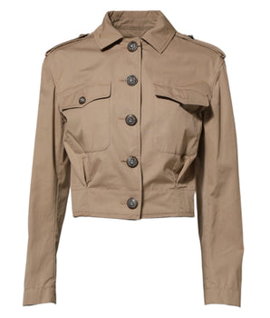 Dolce & Gabbana Beige Cotton Button Up Fitted Cropped Jacket