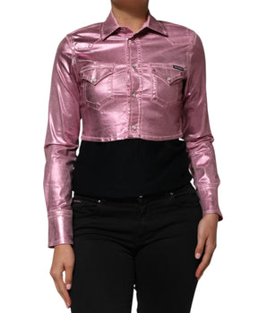 Dolce & Gabbana Pink Cotton Stretch Collared Cropped Jacket