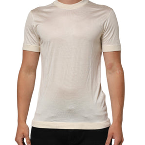 Dolce & Gabbana Off White Silk Crew Neck Short Sleeve T-shirt