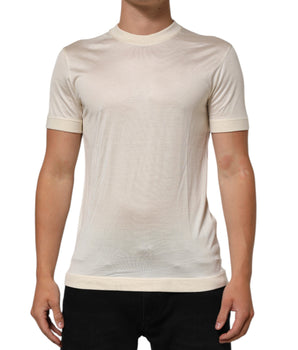Dolce & Gabbana Off White Silk Crew Neck Short Sleeve T-shirt