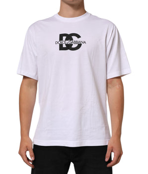 Dolce & Gabbana White Logo Print Cotton Crew Neck Men T-shirt