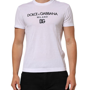 Dolce & Gabbana White Logo Print Cotton Men Crew Neck T-shirt